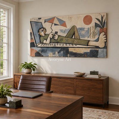 Gentle Memory geometric figure wall art as a frameless stretched canvas in a home office
