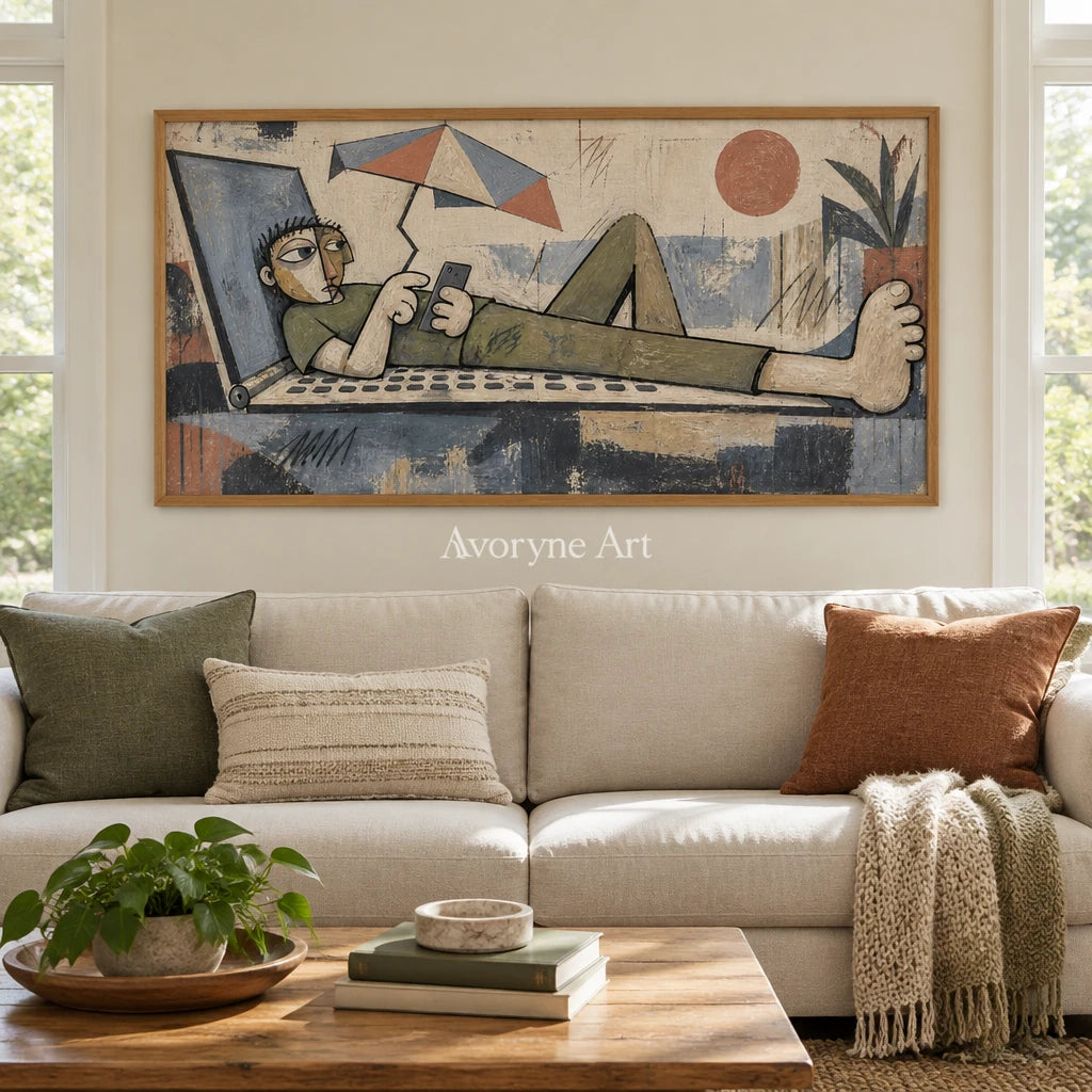 Gentle Memory geometric figure wall art with a wood frame in a villa living space