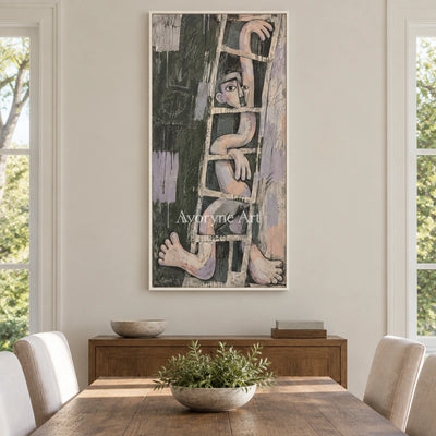 Gentle Prelude geometric figure wall art with a white frame in a dining room