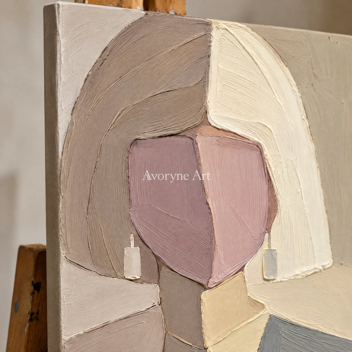 Three Reveries: Geometric Portrait Triptych Wall Art — detail easel
