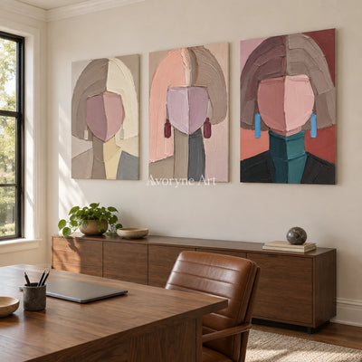 Three Reveries: Geometric Portrait Triptych Wall Art — office frameless