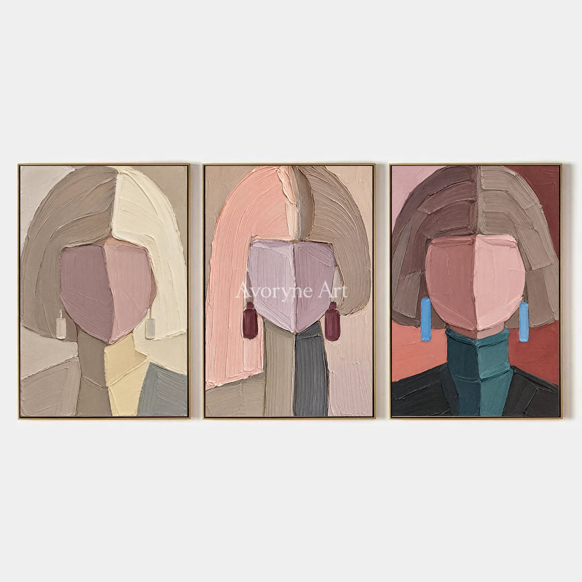 Three Reveries: Geometric Portrait Triptych Wall Art — primary