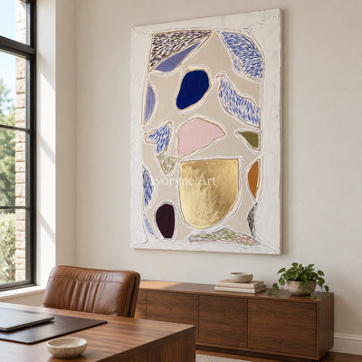 Winding Mosaic geometric texture wall art as a frameless stretched canvas in a home office