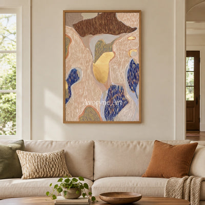 Winding Drift geometric texture wall art with a wood frame in a villa living space