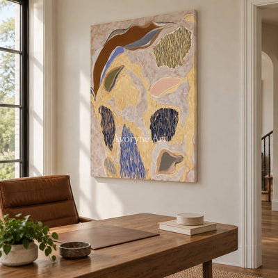 Winding Verse geometric texture wall art as a frameless stretched canvas in a home office