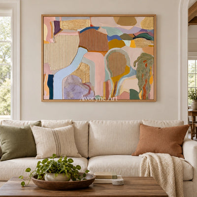Winding Story geometric texture wall art with a wood frame in a villa living space