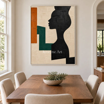 Profile in Sage: Geometric Woman Portrait Wall Art — dining white