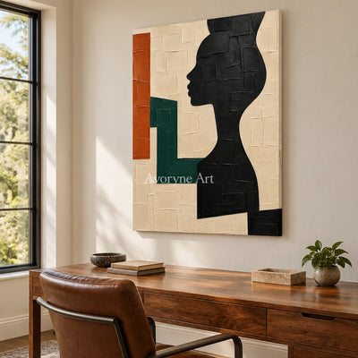 Profile in Sage: Geometric Woman Portrait Wall Art — office frameless