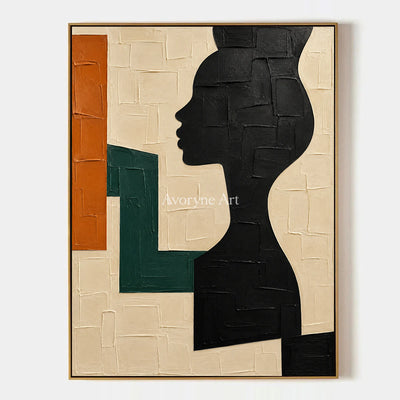 Profile in Sage: Geometric Woman Portrait Wall Art — primary