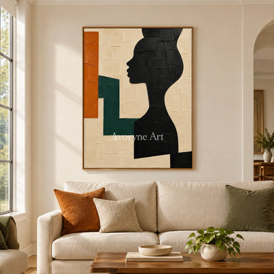 Profile in Sage: Geometric Woman Portrait Wall Art — villa wood