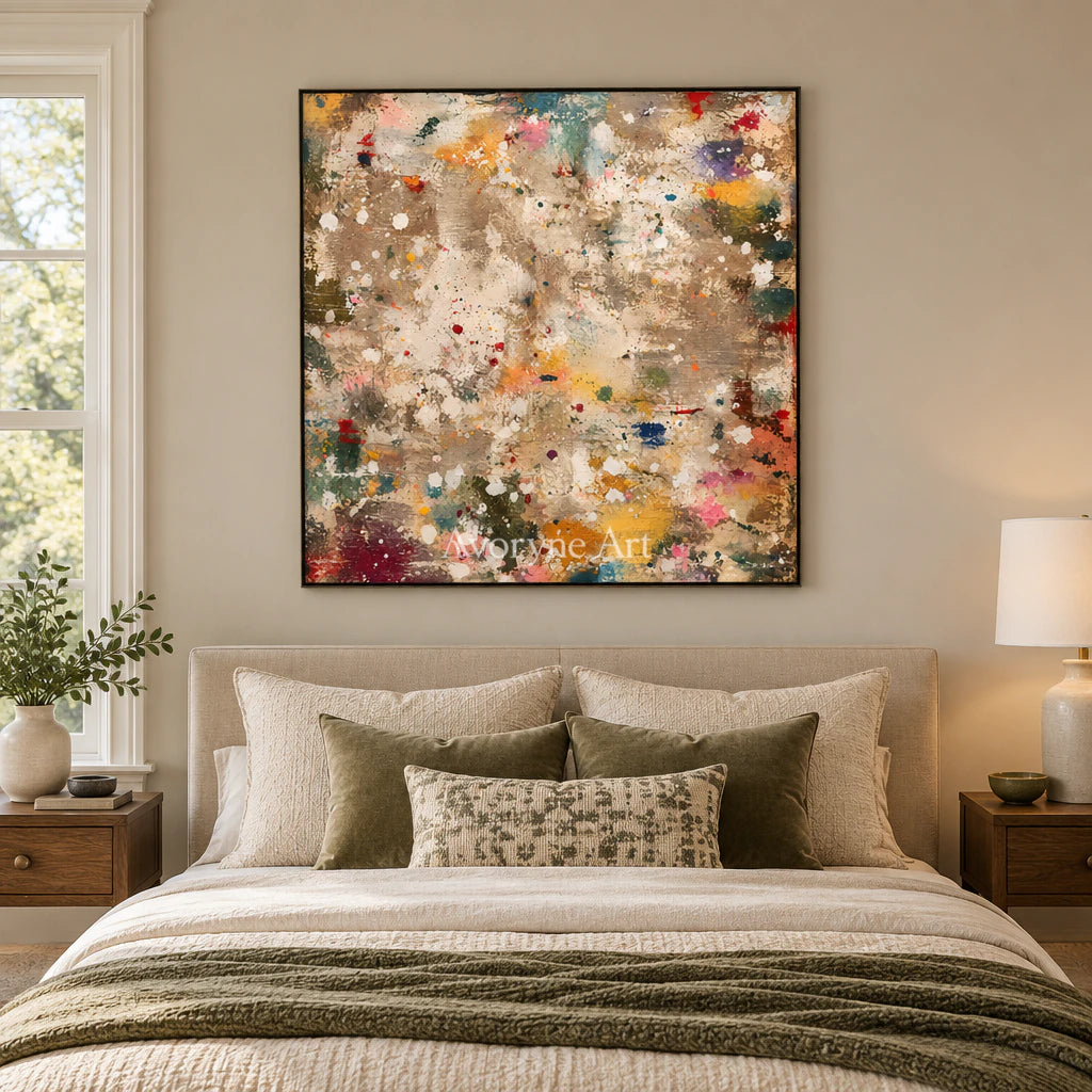 Pigment Rain: Gestural Splatter Abstract Wall Art — bedroom black