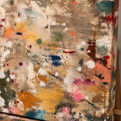 Pigment Rain: Gestural Splatter Abstract Wall Art — detail easel