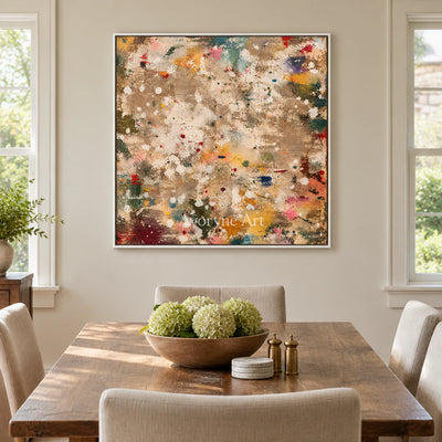 Pigment Rain: Gestural Splatter Abstract Wall Art — dining white