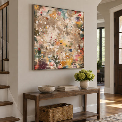 Pigment Rain: Gestural Splatter Abstract Wall Art — entry silver