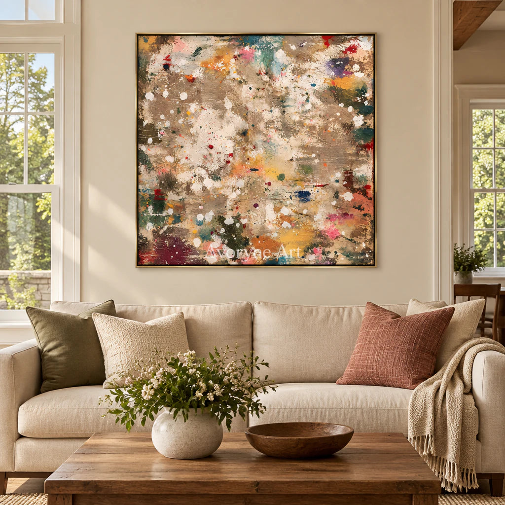 Pigment Rain: Gestural Splatter Abstract Wall Art — living gold