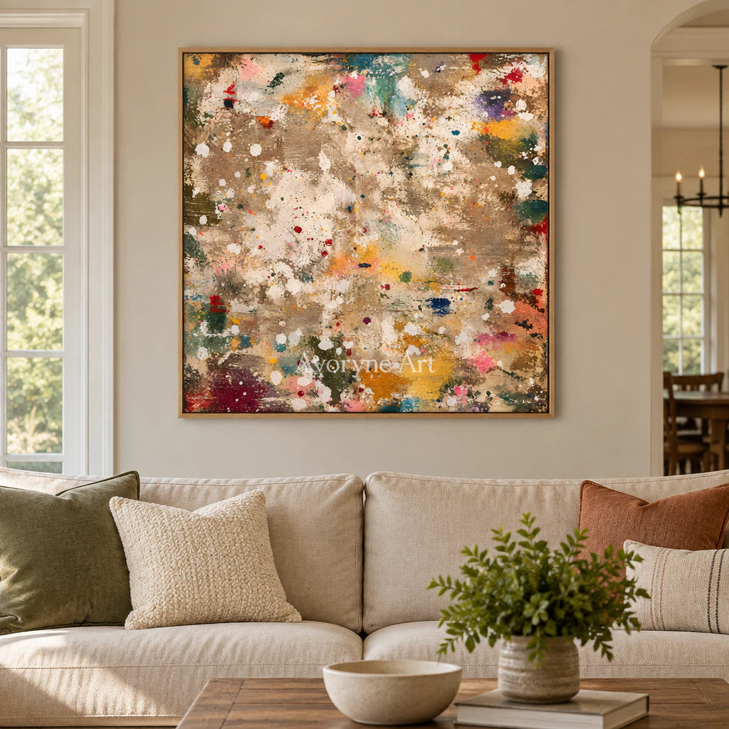 Pigment Rain: Gestural Splatter Abstract Wall Art — villa wood