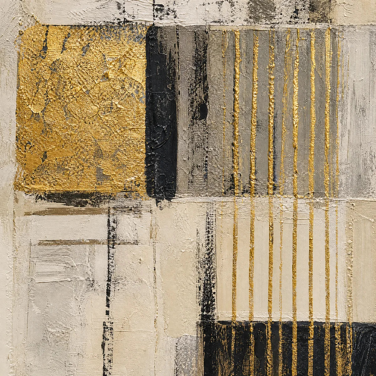 Gilded Blocks: Geometric Abstract Wall Art - detail