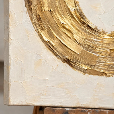 Gilded Orbit: Gold Circle Textured Wall Art Wall Art — detail easel