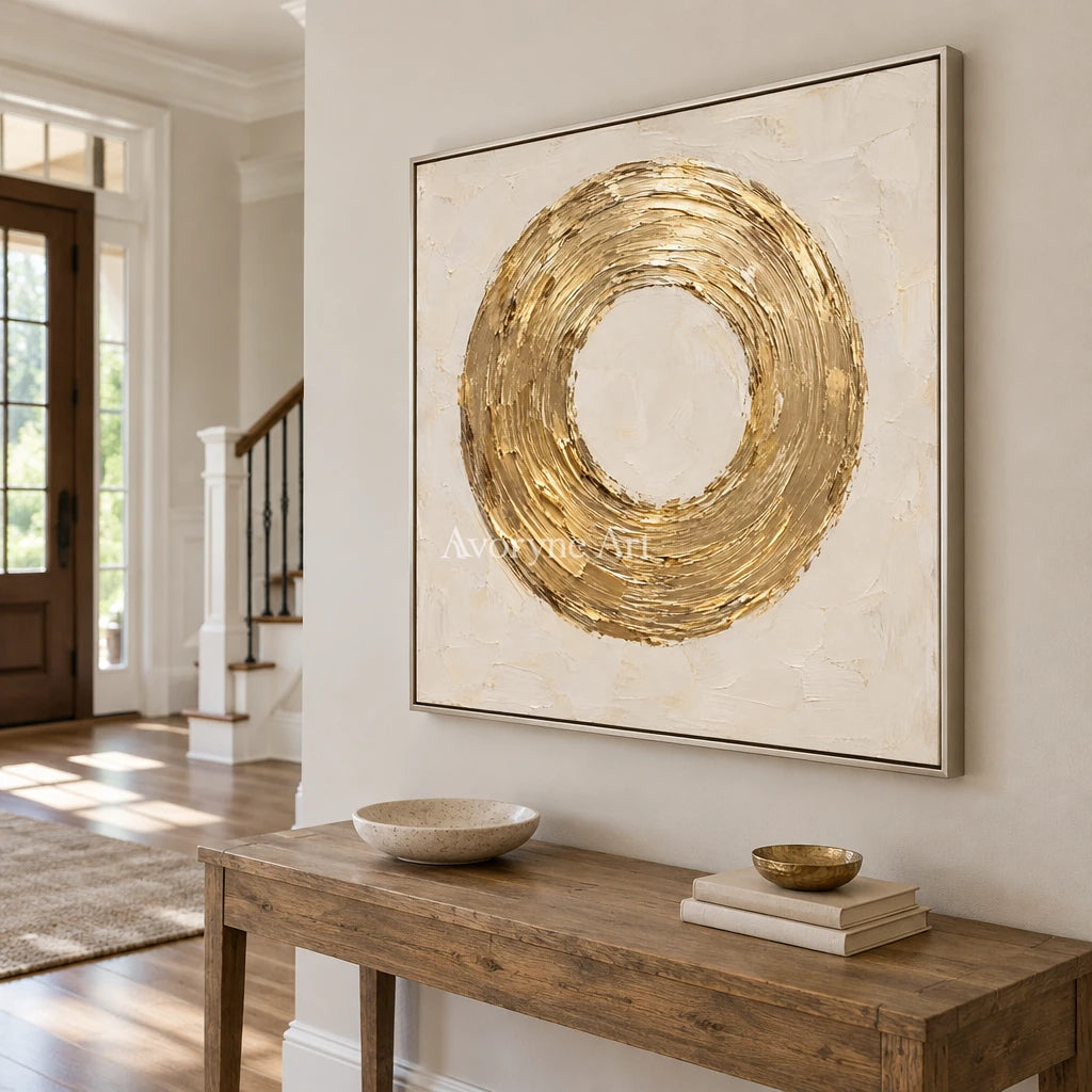 Gilded Orbit: Gold Circle Textured Wall Art Wall Art — entry silver