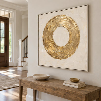 Gilded Orbit: Gold Circle Textured Wall Art Wall Art — entry silver