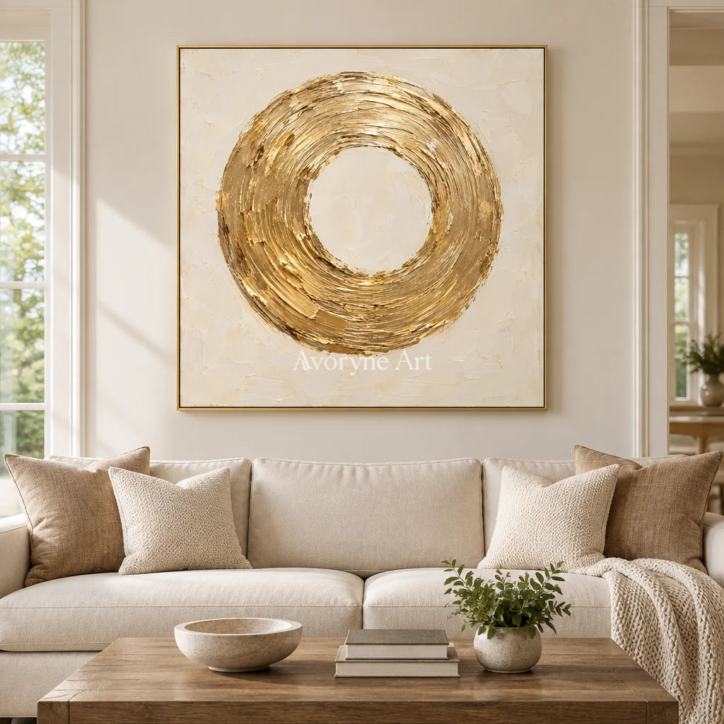 Gilded Orbit: Gold Circle Textured Wall Art Wall Art — living gold