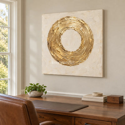 Gilded Orbit: Gold Circle Textured Wall Art Wall Art — office frameless