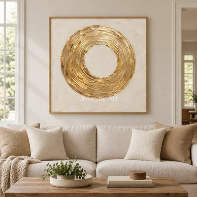 Gilded Orbit: Gold Circle Textured Wall Art Wall Art — villa wood