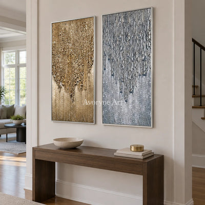 Aster Gesture: Gold Gray Texture Diptych — entry silver