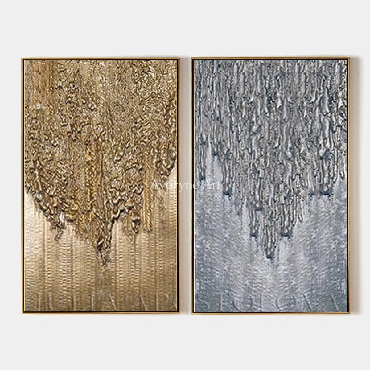 Aster Gesture: Gold Gray Texture Diptych — primary