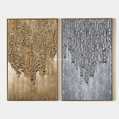 Aster Gesture: Gold Gray Texture Diptych — primary