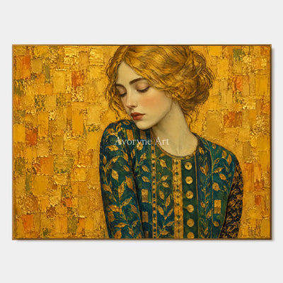 Golden Contemplation: Gold Green Portrait Wall Art — primary