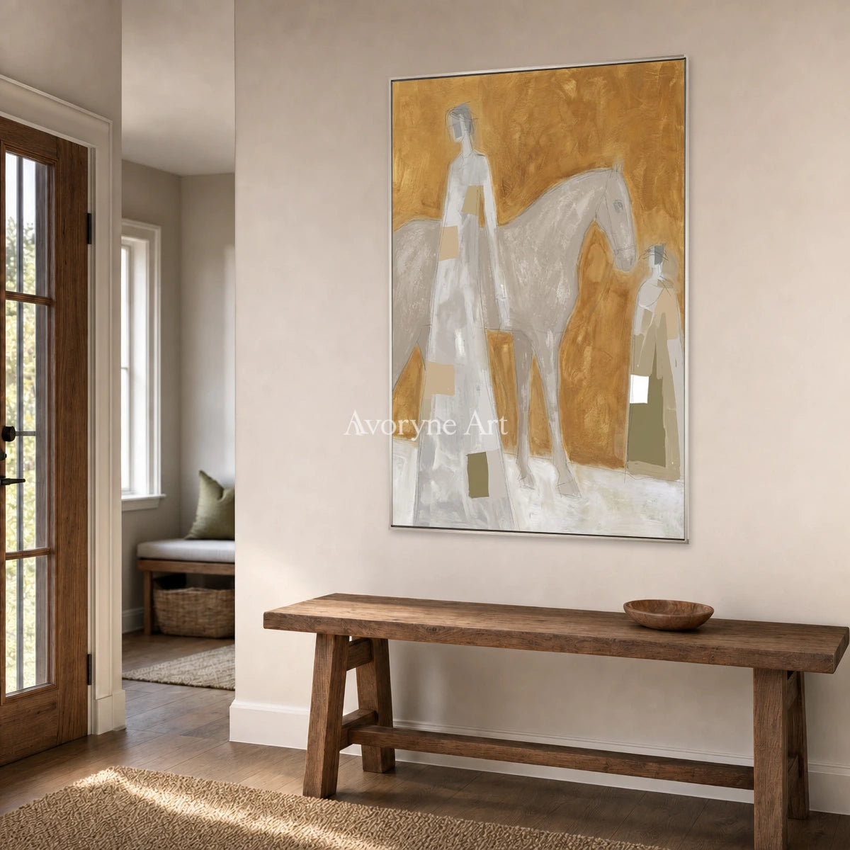 Pale Procession: Gold Horse and Figures Textured Wall Art — entry silver