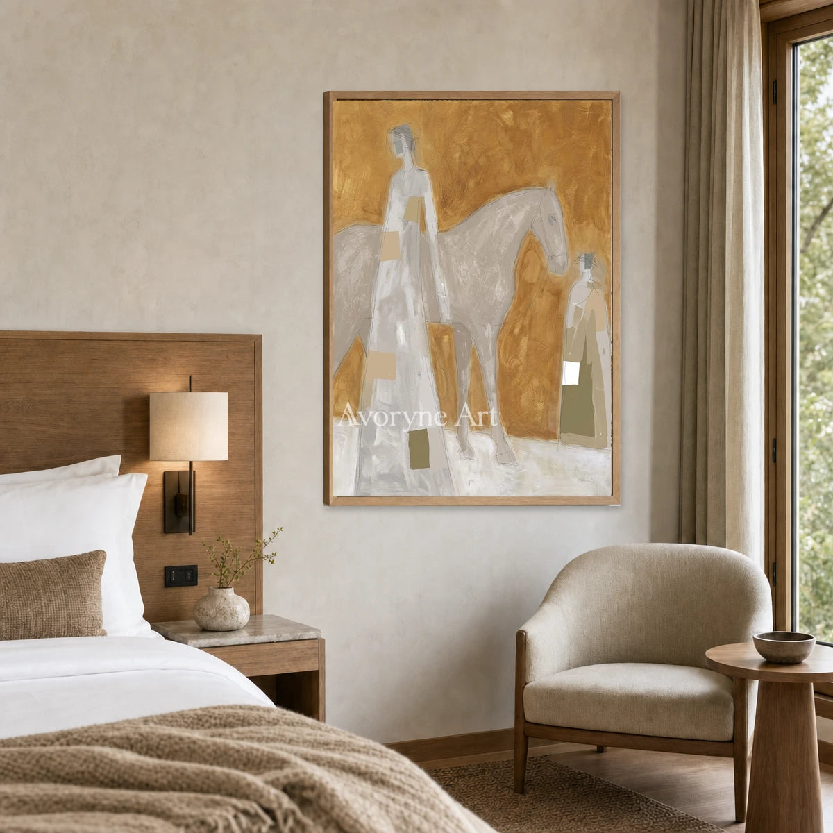 Pale Procession: Gold Horse and Figures Textured Wall Art — hotel wood