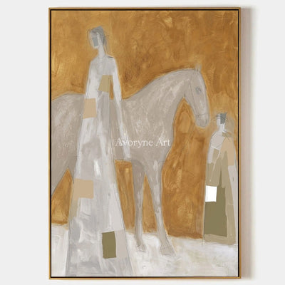 Pale Procession: Gold Horse and Figures Textured Wall Art — primary