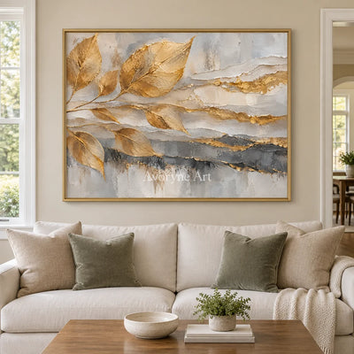 Gilded Fronds: Gold Leaf Textured Abstract Art — living gold