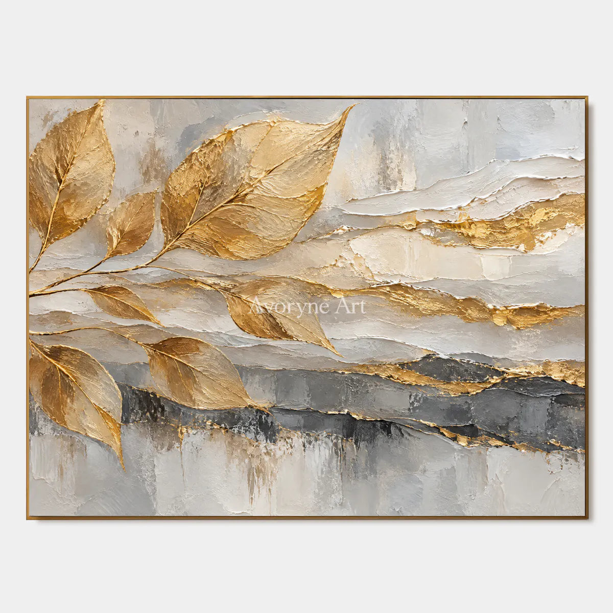 Gilded Fronds: Gold Leaf Textured Abstract Art — primary