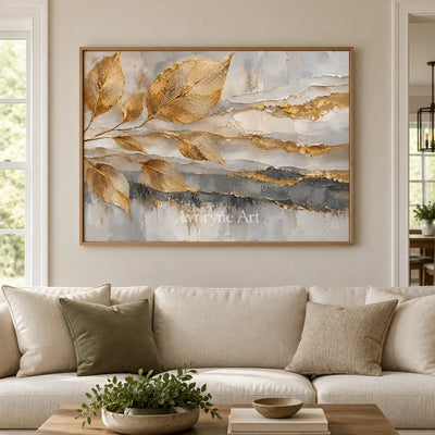 Gilded Fronds: Gold Leaf Textured Abstract Art — villa wood