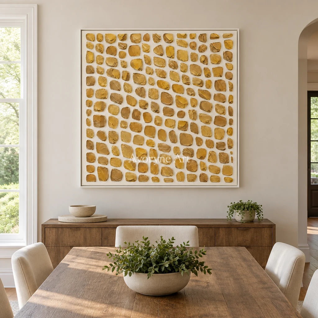 Golden Units: Gold Textured Grid Wall Art — dining white