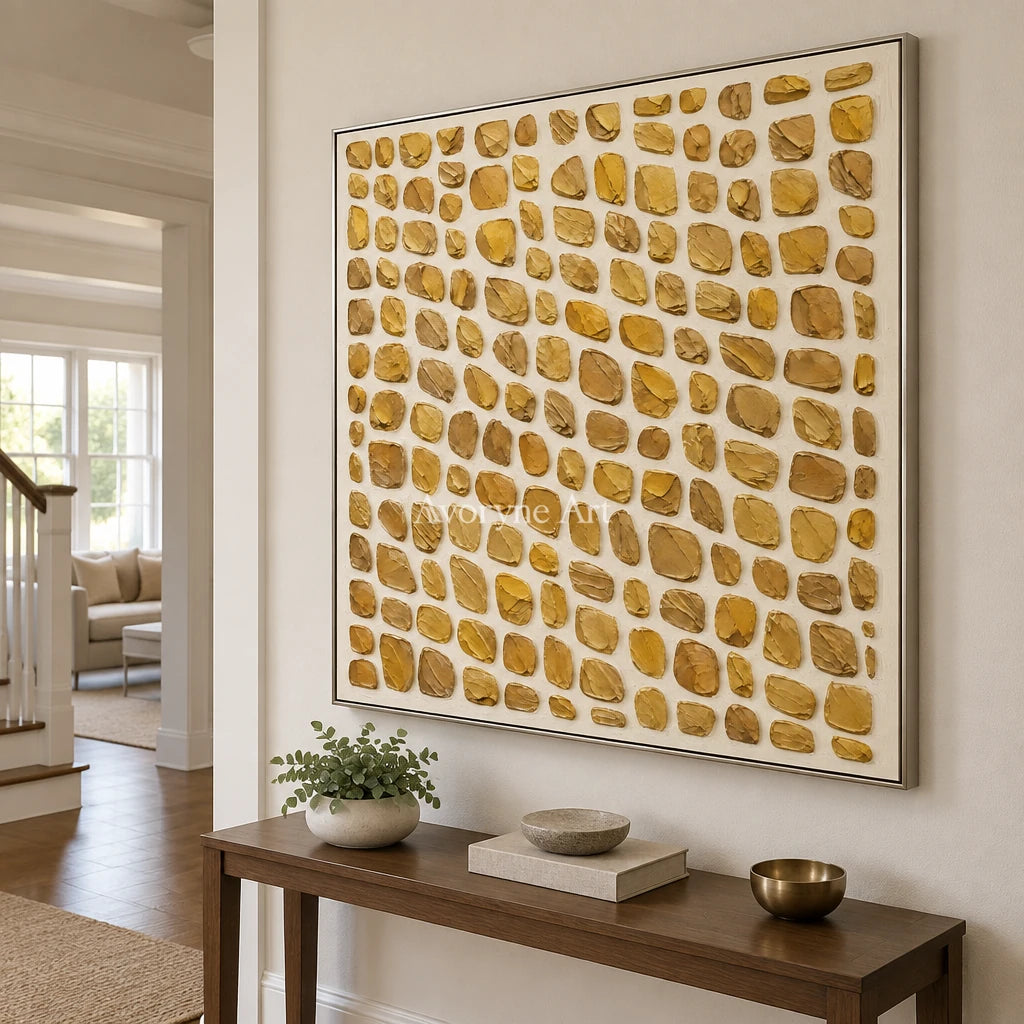 Golden Units: Gold Textured Grid Wall Art — entry silver