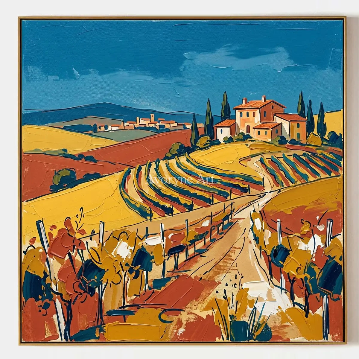Verdant Drift, hand-painted golden field wall art by Diego Morales