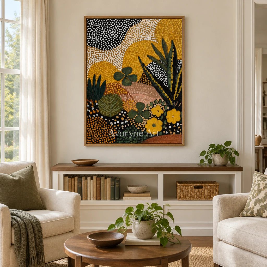 Ivory Distant Cadence: Golden Floral Pattern — villa wood
