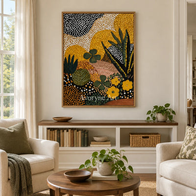 Ivory Distant Cadence: Golden Floral Pattern — villa wood