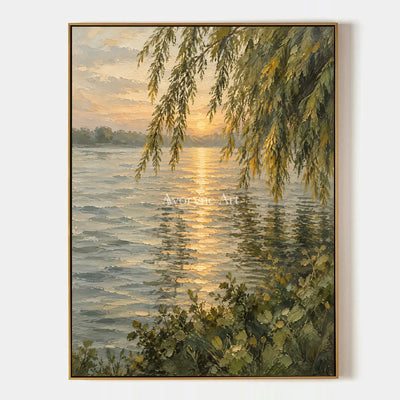 Willow Gleam: Golden Lakeside Sunset Wall Art — primary