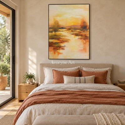Ivory Distant Current: Golden River Landscape — bedroom black
