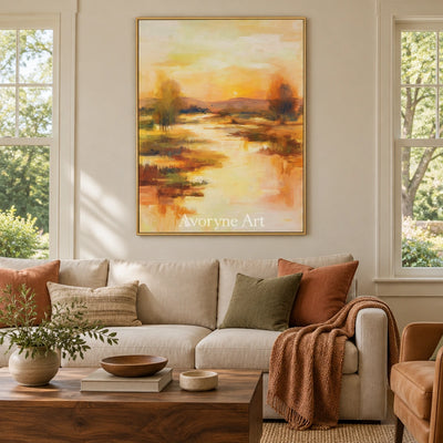 Ivory Distant Current: Golden River Landscape — living gold