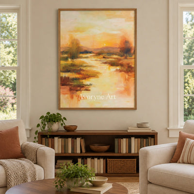 Ivory Distant Current: Golden River Landscape — villa wood