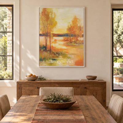 Ivory Distant Gesture: Golden River Landscape — dining white
