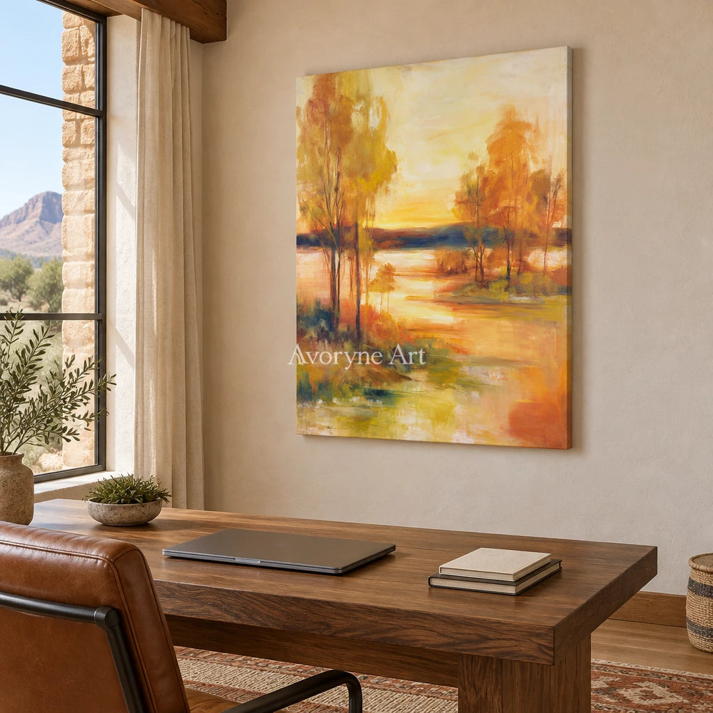 Ivory Distant Gesture: Golden River Landscape — office frameless