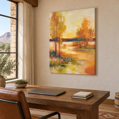 Ivory Distant Gesture: Golden River Landscape — office frameless