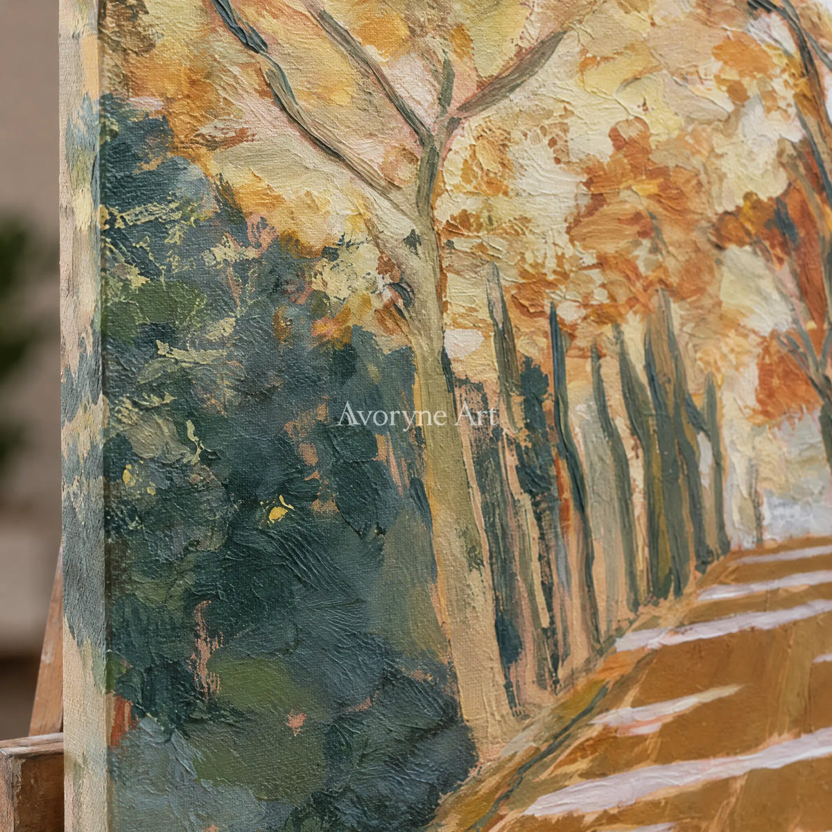 Ivory Gentle Cadence: Golden Woodland Path — detail easel